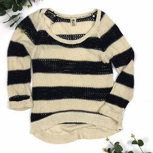 ROXY | Cream & Black Striped Knit Crochet Sweater